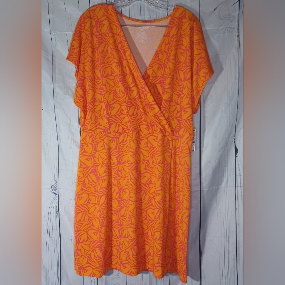 Nine West Orange and PinkFloral Wrap Dress NWT